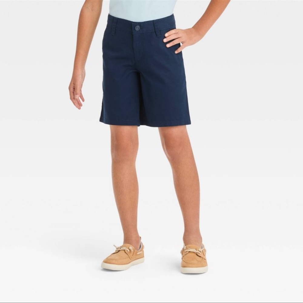 Cat & Jack Boys Chino Shorts - Adjustable Waist At Knee - Size XL (14) - Navy
